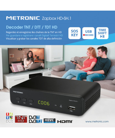 Decodificador TDT DVB-T2 HEVC Zapbox HD-SH.1 - Negro